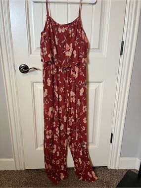 Lumiere Burgundy Floral Spaghetti-Strap Jumpsuit